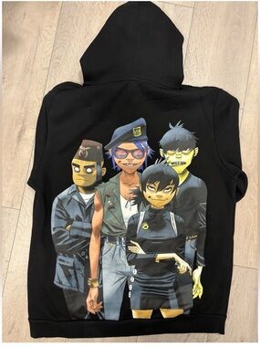 Gorillaz Cool Band Grunge Skater Graphic Black Hoodie Size L Rare